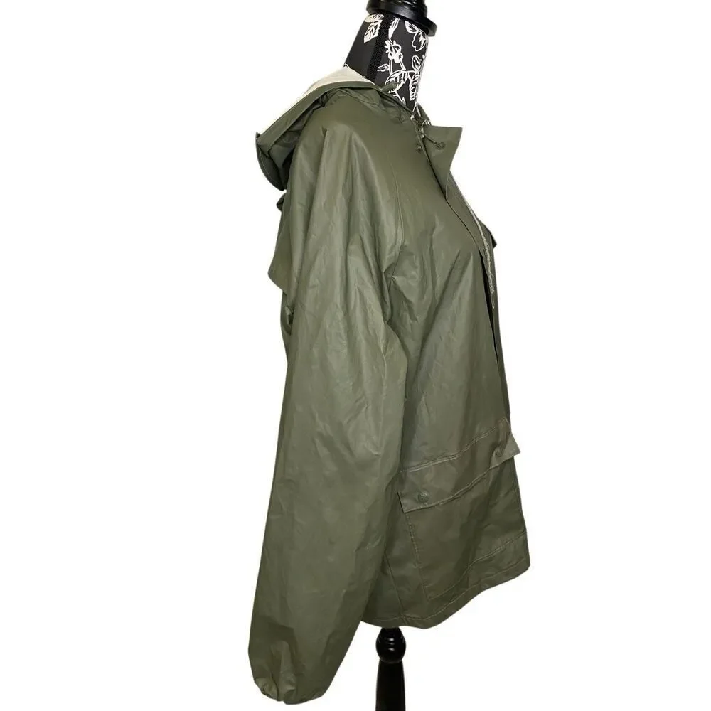Stearns Dry Wear PVC Rain Jacket Olive Green Hooded Fishing Waterproof Coat